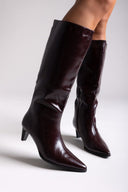 Pointed Crinkled Patent Boots with Kitten Heel - Burgundy Crinkled Patent - thefashionproject.gr - Ideal shoes