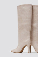 Pointed Croc - Effect Boots with Stiletto Heel - Beige Croc - thefashionproject.gr - Ideal shoes