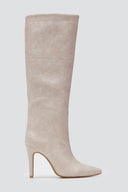 Pointed Croc - Effect Boots with Stiletto Heel - Beige Croc - thefashionproject.gr - Ideal shoes