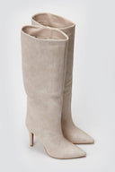 Pointed Croc - Effect Boots with Stiletto Heel - Beige Croc - thefashionproject.gr - Ideal shoes