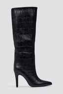 Pointed Croc - Effect Boots with Stiletto Heel - Black Croc - thefashionproject.gr - Ideal shoes