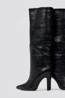 Pointed Croc - Effect Boots with Stiletto Heel - Black Croc - thefashionproject.gr - Ideal shoes
