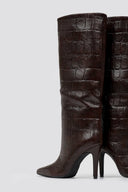 Pointed Croc - Effect Boots with Stiletto Heel - Brown Croc - thefashionproject.gr - Ideal shoes