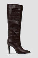 Pointed Croc - Effect Boots with Stiletto Heel - Brown Croc - thefashionproject.gr - Ideal shoes