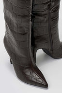 Pointed Croc - Effect Boots with Stiletto Heel - Brown Croc - thefashionproject.gr - Ideal shoes