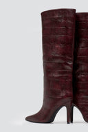 Pointed Croc - Effect Boots with Stiletto Heel - Burgundy Croc - thefashionproject.gr - Ideal shoes