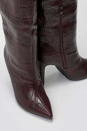 Pointed Croc - Effect Boots with Stiletto Heel - Burgundy Croc - thefashionproject.gr - Ideal shoes