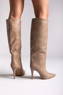 Pointed Croc - Effect Boots with Stiletto Heel - Taupe Croc - thefashionproject.gr - Ideal shoes