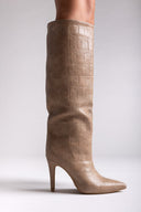 Pointed Croc - Effect Boots with Stiletto Heel - Taupe Croc - thefashionproject.gr - Ideal shoes