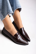 Pointed Flat Loafers Crinkled Patent - Brown Crinkled Patent - thefashionproject.gr - VeraBloom
