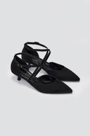 Pointed Kitten Heel Pumps - Black Suede - thefashionproject.gr - TFP
