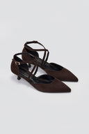 Pointed Kitten Heel Pumps - Brown Suede - thefashionproject.gr - TFP