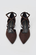 Pointed Kitten Heel Pumps - Brown Suede - thefashionproject.gr - TFP