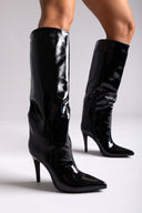 Pointed Patent Boots with Stiletto Heel - Black Patent - thefashionproject.gr - Ideal shoes