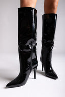 Pointed Patent Boots with Stiletto Heel - Black Patent - thefashionproject.gr - Ideal shoes