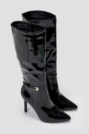 Pointed Patent Boots with Stiletto Heel - Black Patent - thefashionproject.gr - Ideal shoes