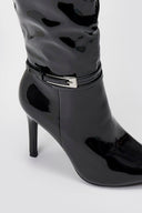 Pointed Patent Boots with Stiletto Heel - Black Patent - thefashionproject.gr - Ideal shoes