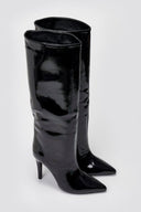 Pointed Patent Boots with Stiletto Heel - Black Patent - thefashionproject.gr - Ideal shoes