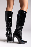 Pointed Patent Boots with Stiletto Heel - Black Patent - thefashionproject.gr - Ideal shoes