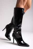 Pointed Patent Boots with Stiletto Heel - Black Patent - thefashionproject.gr - Ideal shoes