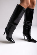 Pointed Patent Boots with Stiletto Heel - Black Patent - thefashionproject.gr - Ideal shoes