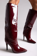Pointed Patent Boots with Stiletto Heel - Burgundy Patent - thefashionproject.gr - Ideal shoes