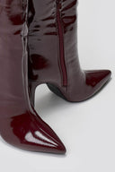 Pointed Patent Boots with Stiletto Heel - Burgundy Patent - thefashionproject.gr - Ideal shoes