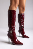 Pointed Patent Boots with Stiletto Heel - Burgundy Patent - thefashionproject.gr - Ideal shoes
