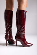 Pointed Patent Boots with Stiletto Heel - Burgundy Patent - thefashionproject.gr - Ideal shoes