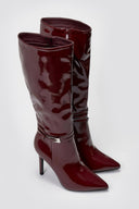 Pointed Patent Boots with Stiletto Heel - Burgundy Patent - thefashionproject.gr - Ideal shoes