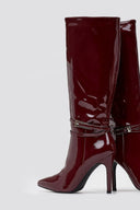 Pointed Patent Boots with Stiletto Heel - Burgundy Patent - thefashionproject.gr - Ideal shoes