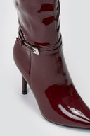 Pointed Patent Boots with Stiletto Heel - Burgundy Patent - thefashionproject.gr - Ideal shoes
