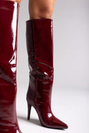 Pointed Patent Boots with Stiletto Heel - Burgundy Patent - thefashionproject.gr - Ideal shoes