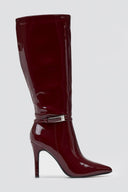 Pointed Patent Boots with Stiletto Heel - Burgundy Patent - thefashionproject.gr - Ideal shoes
