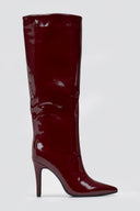 Pointed Patent Boots with Stiletto Heel - Burgundy Patent - thefashionproject.gr - Ideal shoes