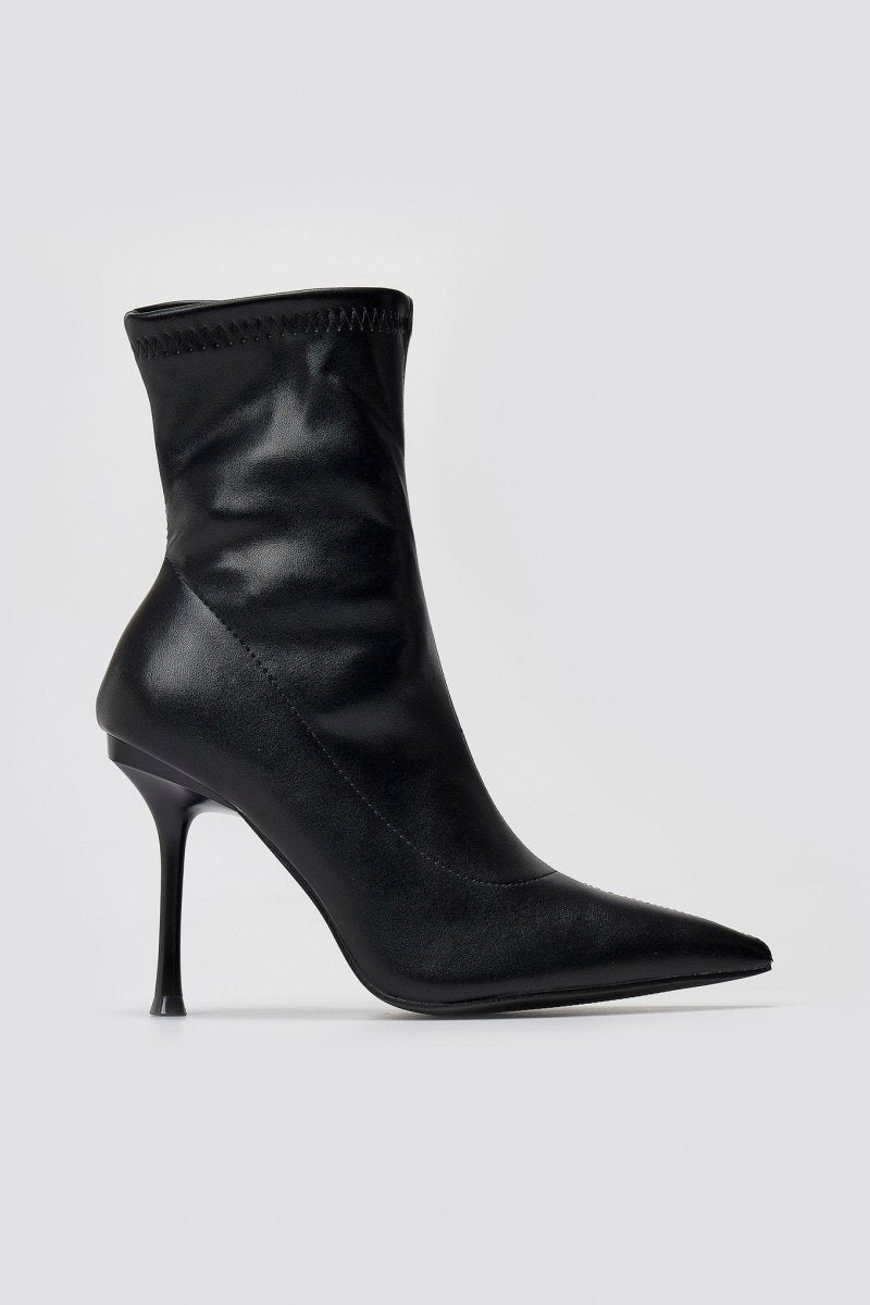 Pointed Stretch Ankle Boots with Stiletto Heel - Black Matte - thefashionproject.gr - Ideal shoes
