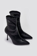 Pointed Stretch Ankle Boots with Stiletto Heel - Black Matte - thefashionproject.gr - Ideal shoes
