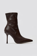 Pointed Stretch Ankle Boots with Stiletto Heel - Dark Brown Matte - thefashionproject.gr - Ideal shoes