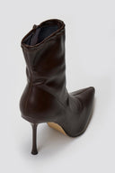 Pointed Stretch Ankle Boots with Stiletto Heel - Dark Brown Matte - thefashionproject.gr - Ideal shoes