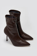 Pointed Stretch Ankle Boots with Stiletto Heel - Dark Brown Matte - thefashionproject.gr - Ideal shoes
