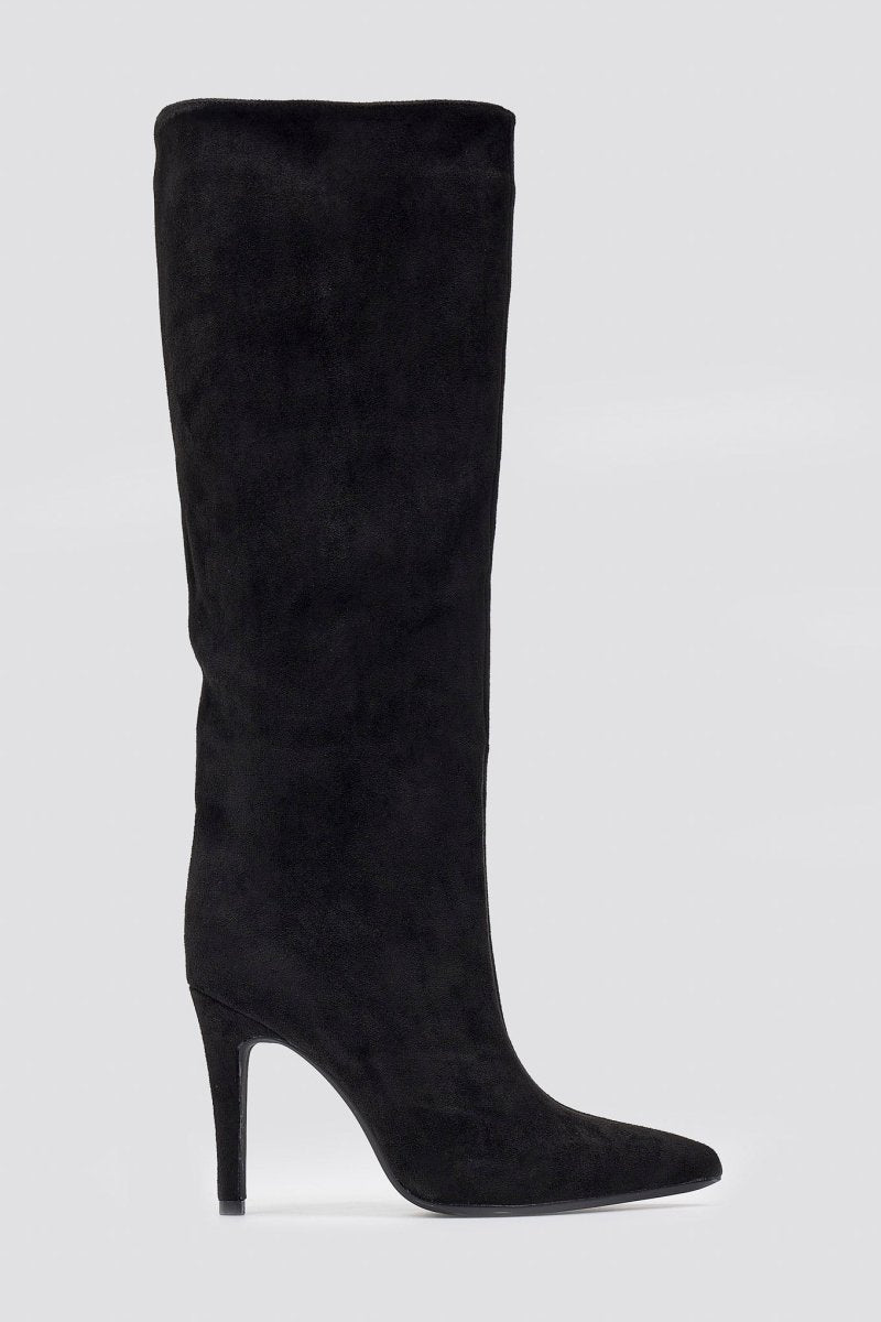 Pointed Suede Boots with Stiletto Heel - Black Suede - thefashionproject.gr - Ideal shoes
