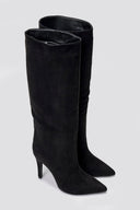 Pointed Suede Boots with Stiletto Heel - Black Suede - thefashionproject.gr - Ideal shoes