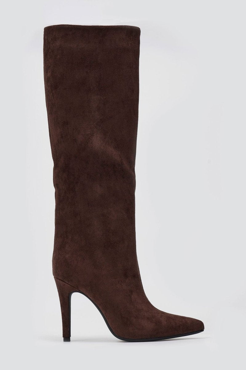 Pointed Suede Boots with Stiletto Heel - Brown Suede - thefashionproject.gr - Ideal shoes