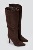 Pointed Suede Boots with Stiletto Heel - Brown Suede - thefashionproject.gr - Ideal shoes