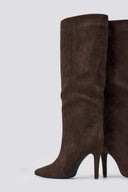 Pointed Suede Boots with Stiletto Heel - Brown Suede - thefashionproject.gr - Ideal shoes
