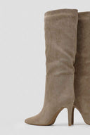 Pointed Suede Boots with Stiletto Heel - Taupe Suede - thefashionproject.gr - Ideal shoes
