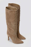Pointed Suede Boots with Stiletto Heel - Taupe Suede - thefashionproject.gr - Ideal shoes