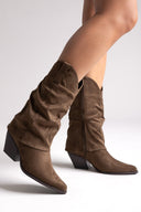 Pointed Suede Cowboy Mid - Calf Boots - Khaki Green Suede - thefashionproject.gr - BOTEGGA 22