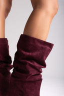 Pointed Suede Slouch Boots with Kitten Heel - Burgundy Suede - thefashionproject.gr - Ideal shoes