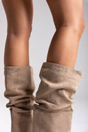 Pointed Suede Slouch Boots with Kitten Heel - Taupe Suede - thefashionproject.gr - Ideal shoes
